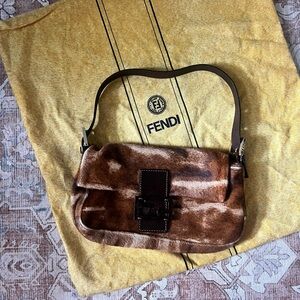 Fendi Brown and Tan Pony-Style Calfskin Shoulder Bag